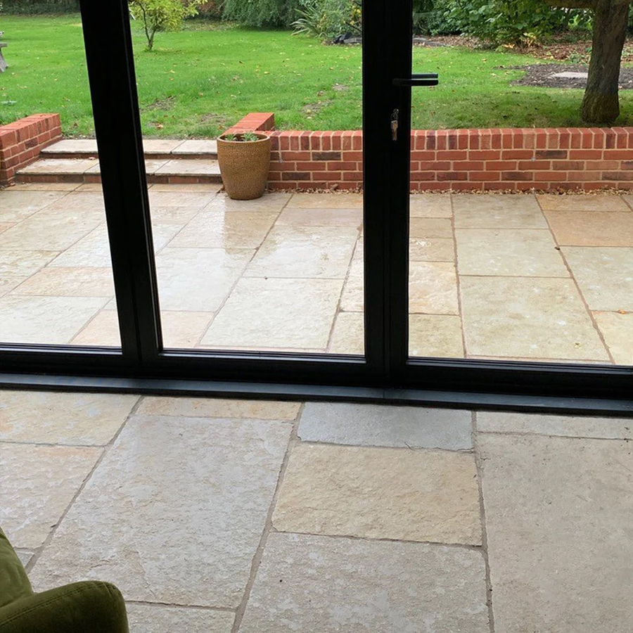 Indoor-outdoor Somerset limestone patio tiles
